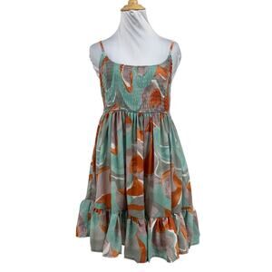 Willow & Root Dress Womens M Medium Multi Ruffled Babydoll Smocked Bust Mini